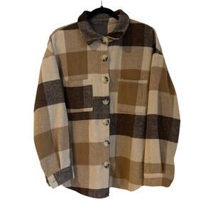 Plaid Shacket, Brown/Tan, Women’s Large – Oversized Fit